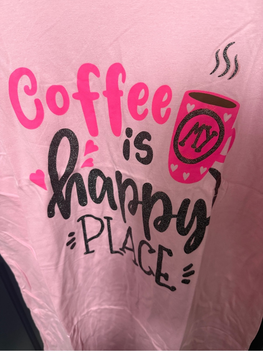 Coffee Is Happy Place Pink Graphic Sleep Shirt extra long
